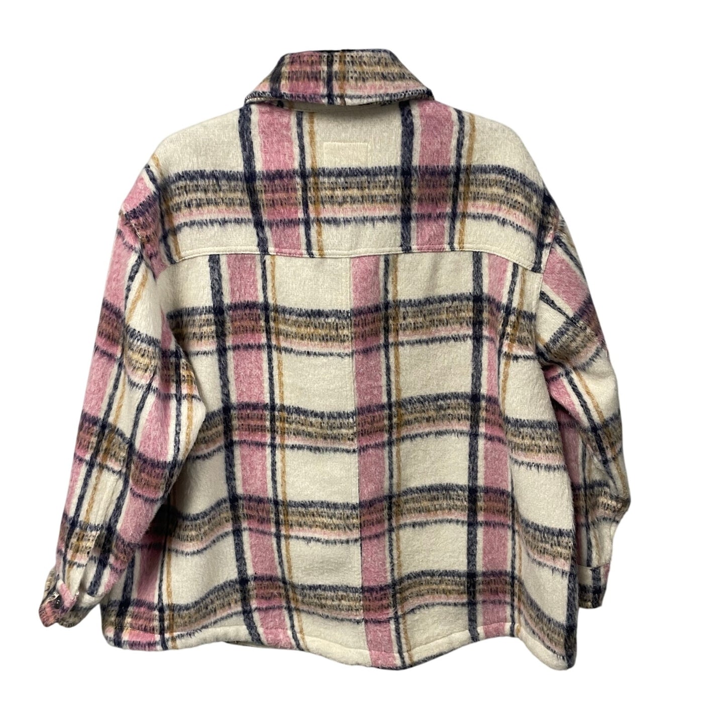 Avec Les Filles Pink Cream Plaid Button Front Shirt Jacket Womens Plus Size 3X