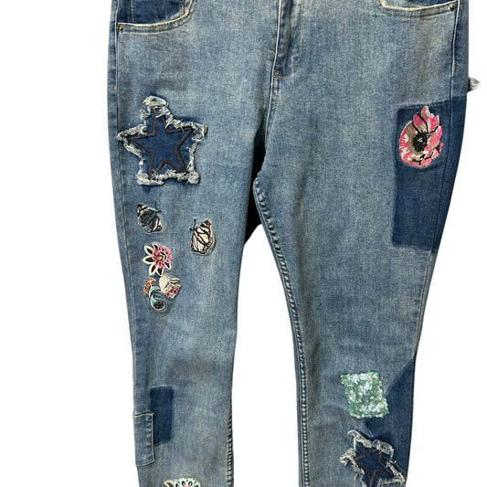 For The Republic Light Wash Mixed Media Patchwork Ankle Jeans Womens 10 / 29