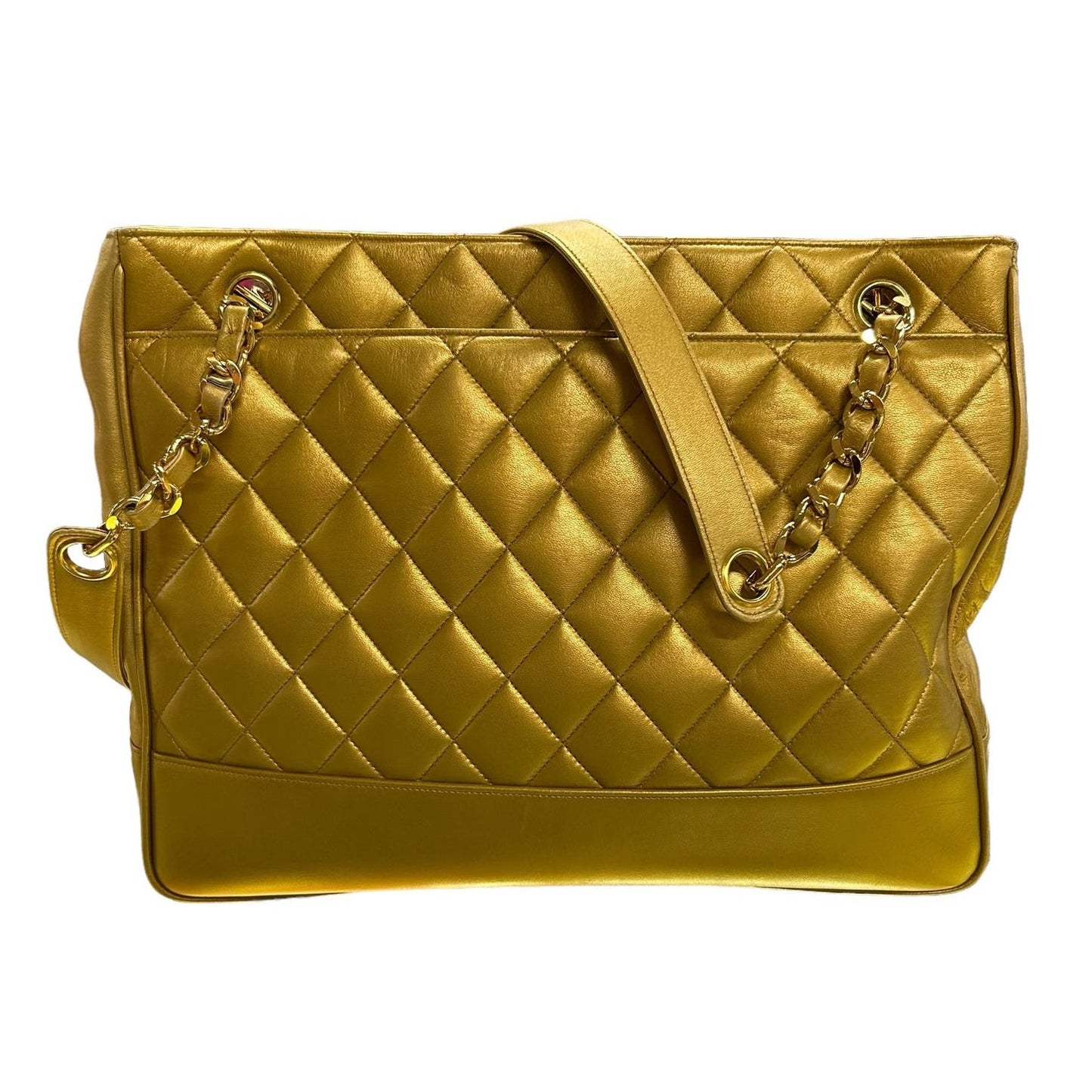 Chanel Gold Coco Ball Matelassé Chain Leather Shoulder Tote Bag