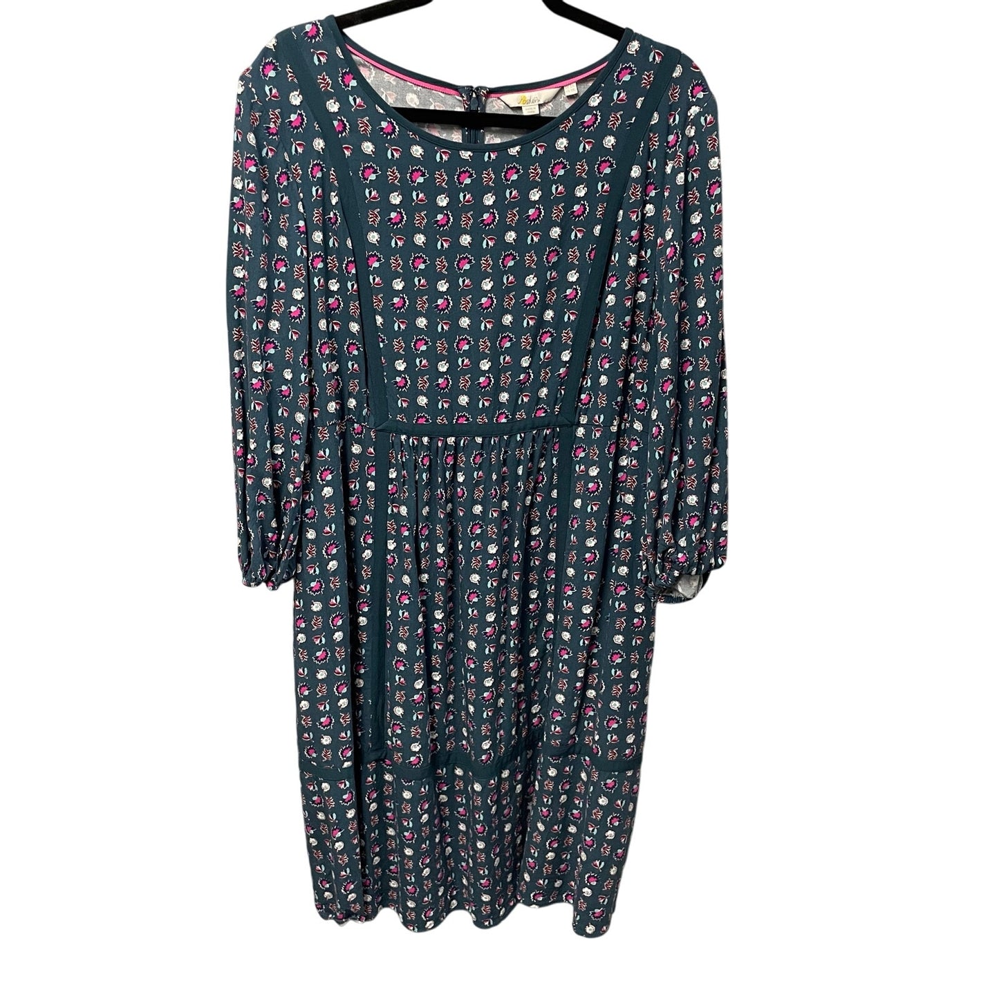 Boden Luna Heritage Prairie Dress in Sea Flower Blue Green Pink Womens 18 Long