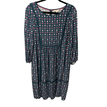 Boden Luna Heritage Prairie Dress in Sea Flower Blue Green Pink Womens 18 Long