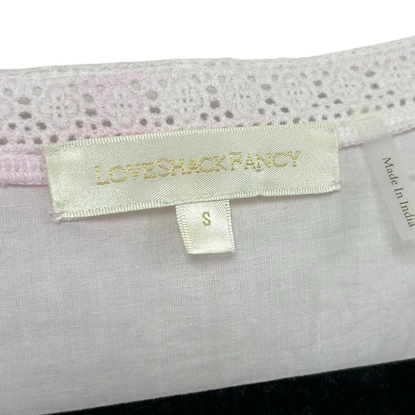 LoveShackFancy Pink & White Liv Cotton Ruffled Heritage Dress Womens Small