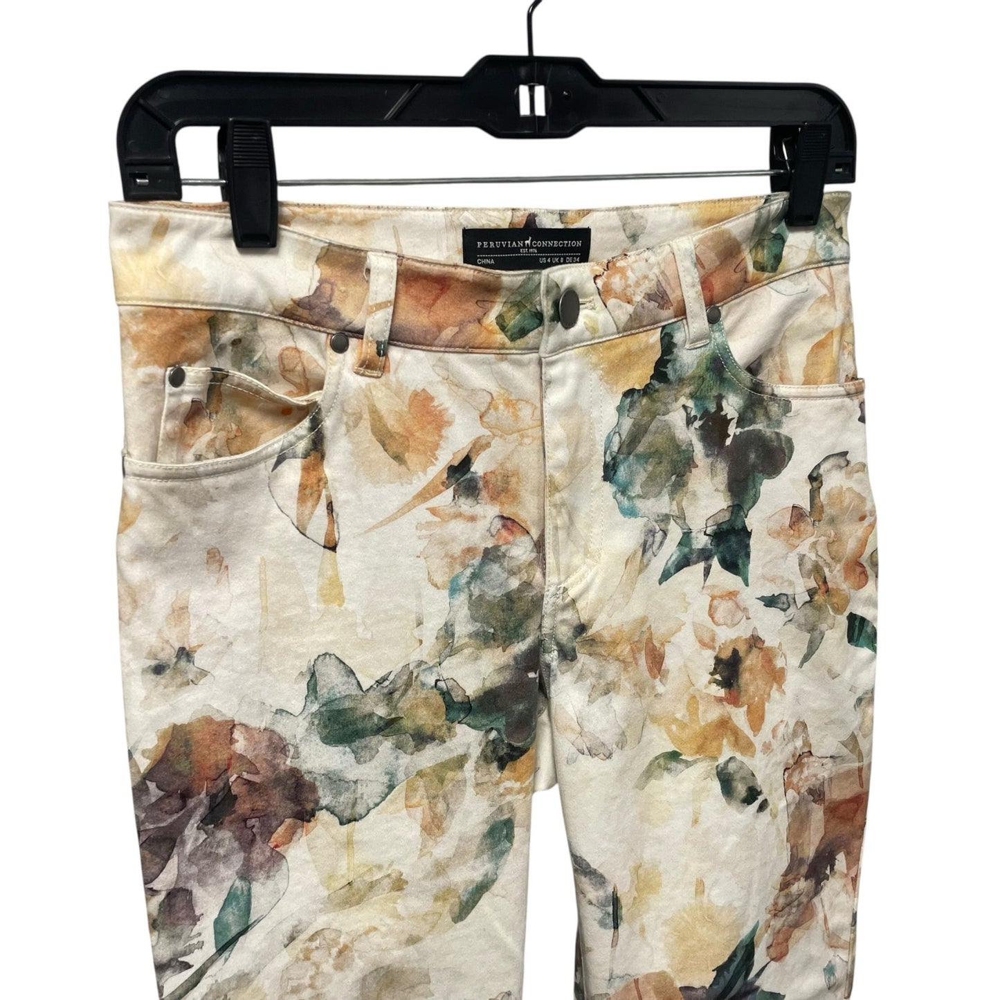 Peruvian Connection Multicolor Isola Watercolor Floral Print Pant Womens 4