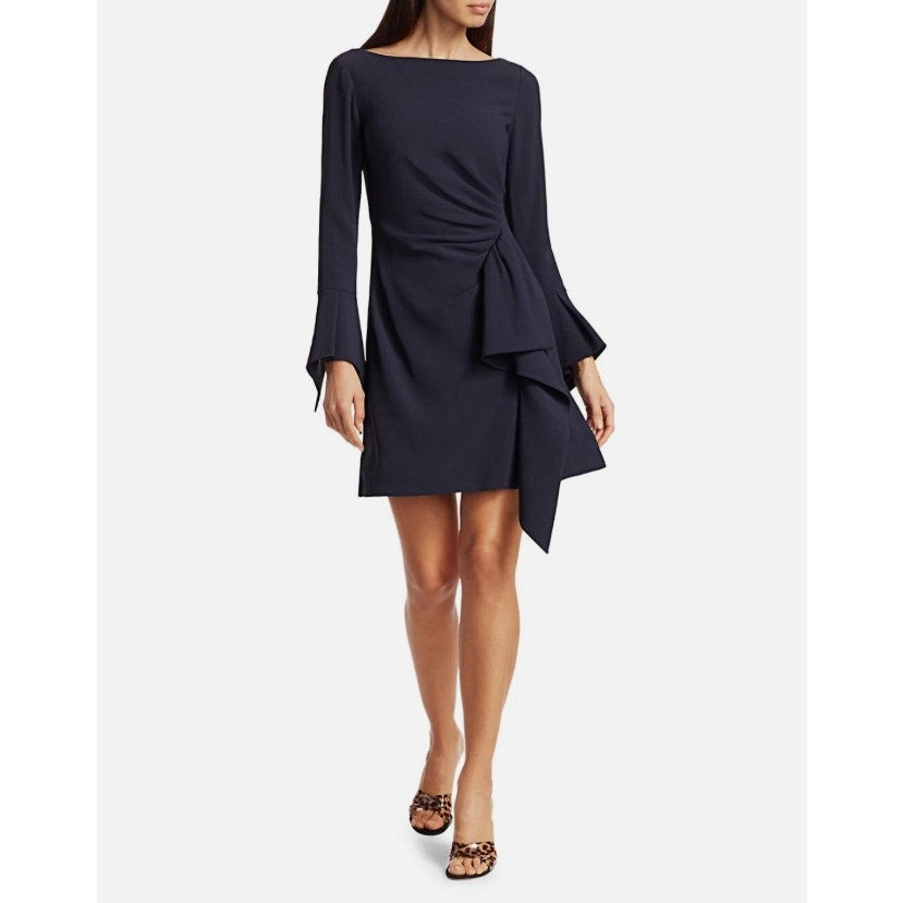 Jonathan Simkhai Navy Crepe Ruffle Boatneck Bell Sleeve Mini Dress Womens Size 4