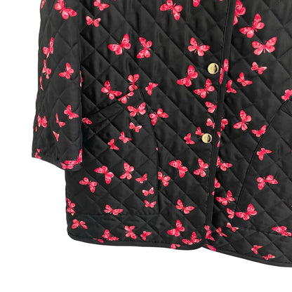 Escada Black Pink Butterfly Print Button Up Quilted Jacket Womens Size 38 / US 8