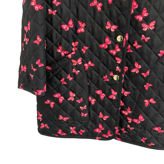 Escada Black Pink Butterfly Print Button Up Quilted Jacket Womens Size 38 / US 8
