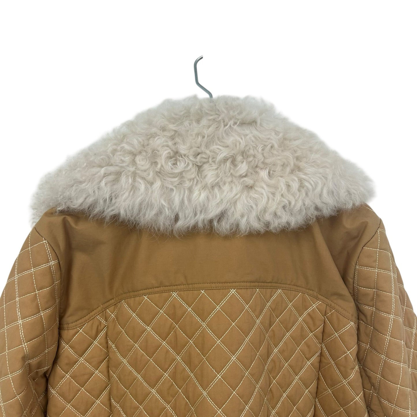 Becken Tan Cream Quilted Button Up Lamb Fur & Lamb Leather Coat Womens Small