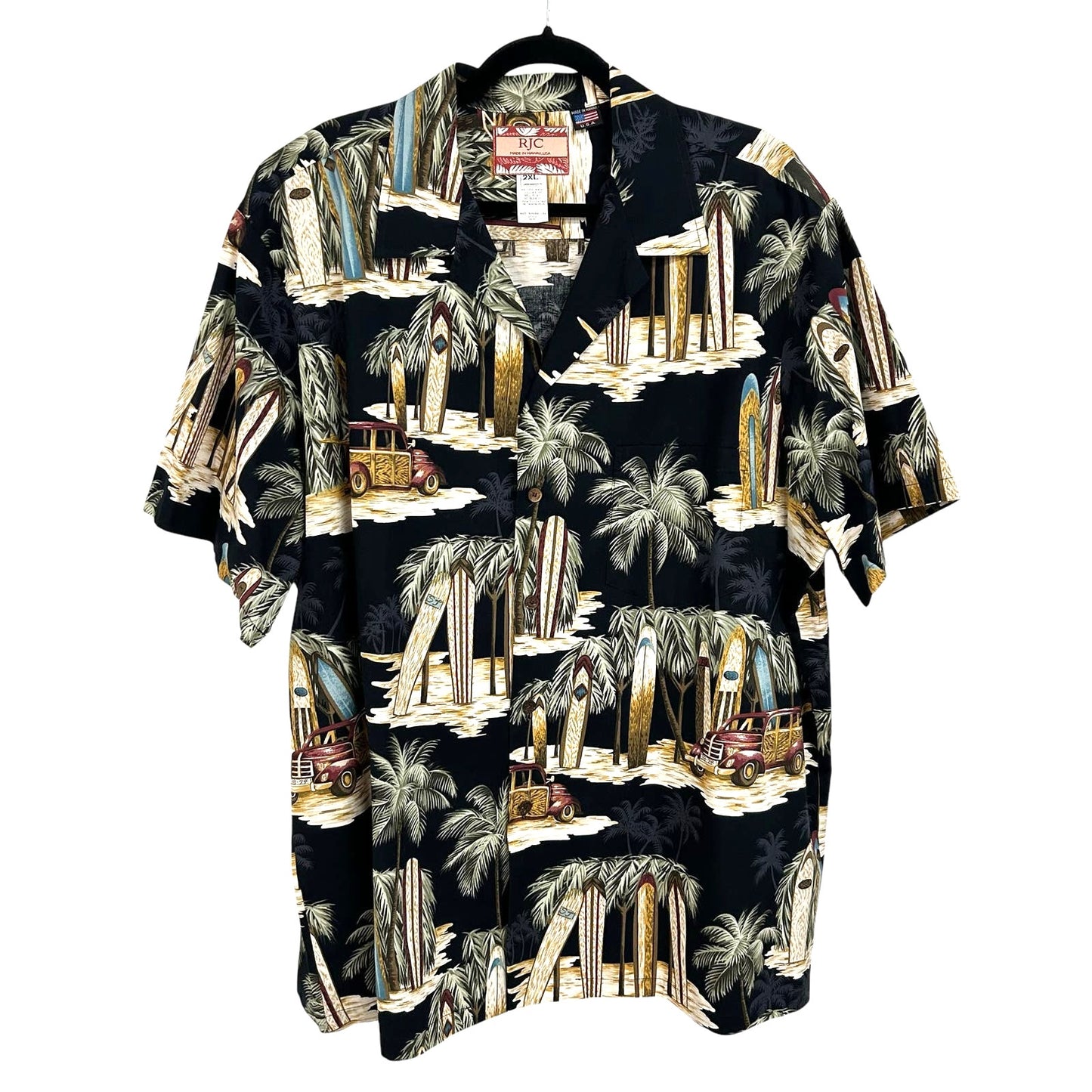 RJC Mens Vintage Longboard Woody Beach Shack Short Sleeve Shirt 2XL
