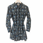 Apiece Apart Long Sleeve Shirt Dress Black Blue Yellow Floral Print Size Small