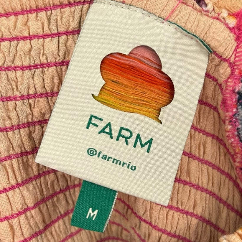 Farm Rio Lindeza Grafica Puff Sleeve Multi Smocked Mini Dress Womens Medium