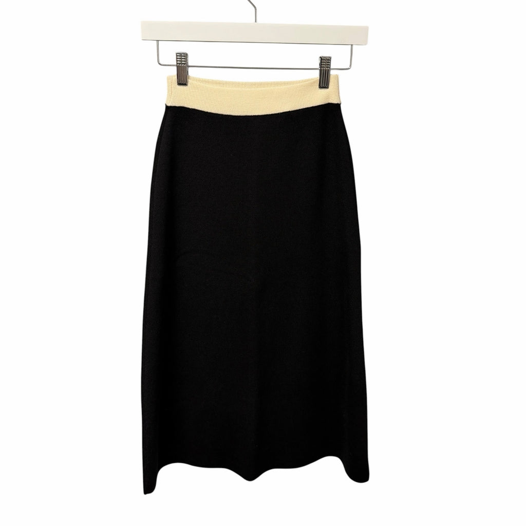 NWT Gucci Wool Knit Midi Skirt Black Ivory GG Logo Embroidered Womens XXS