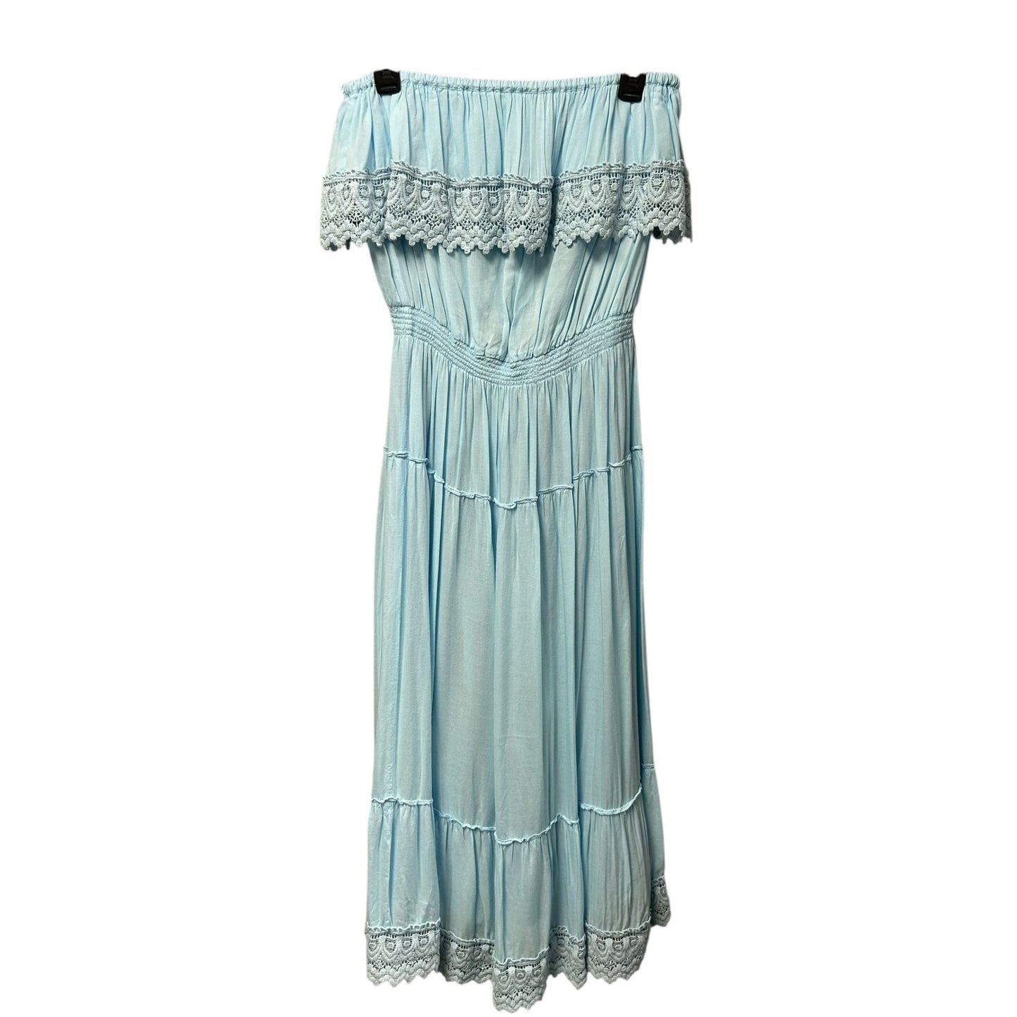 Melissa Odabash Blue Clara Celeste Strapless Tiered Midi Dress Womens Large