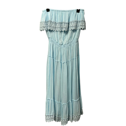 Melissa Odabash Blue Clara Celeste Strapless Tiered Midi Dress Womens Large