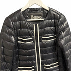 Herno Grosgrain Trim Water Resistant Down Puffer Jacket Black White Size US 8