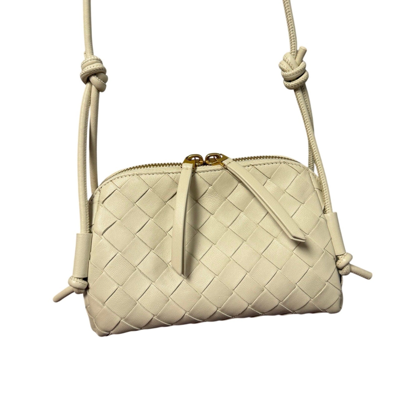Bottega Veneta Nappa Intrecciato Concert Pouch Sea Salt Off White Woven Leather