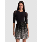 NWT Alice + Olivia Black Silver Sequin Embellished Chara Mini Dress Size 2 Glam