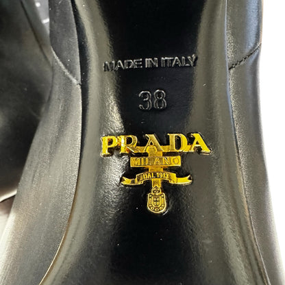 NEW Prada Black Leather Round Toe Platform Ankle Boots Womens 7.5