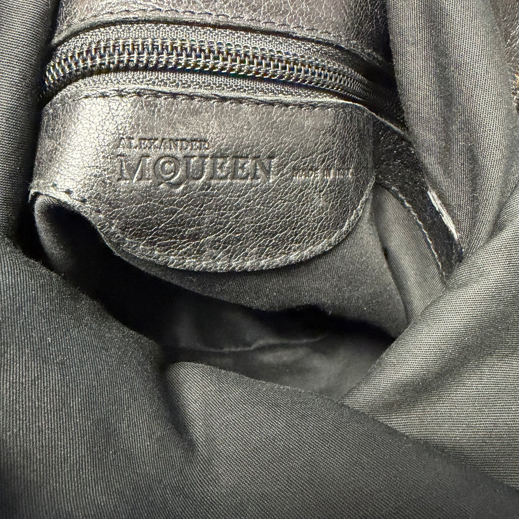 Alexander McQueen Black Leather Front Flap Messenger Handbag Gold Toned Hardware