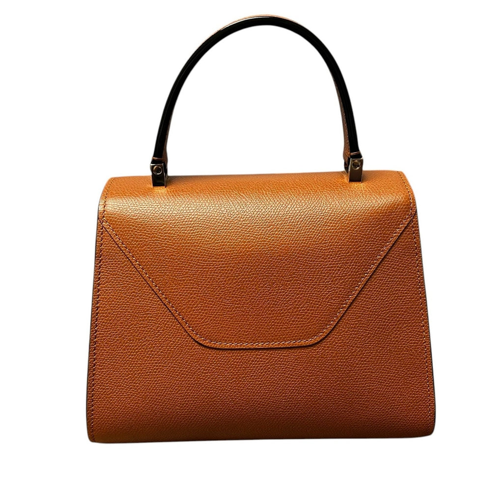 Valextra Havana Brown Iside Foldover Mini Top Handle Leather Bag