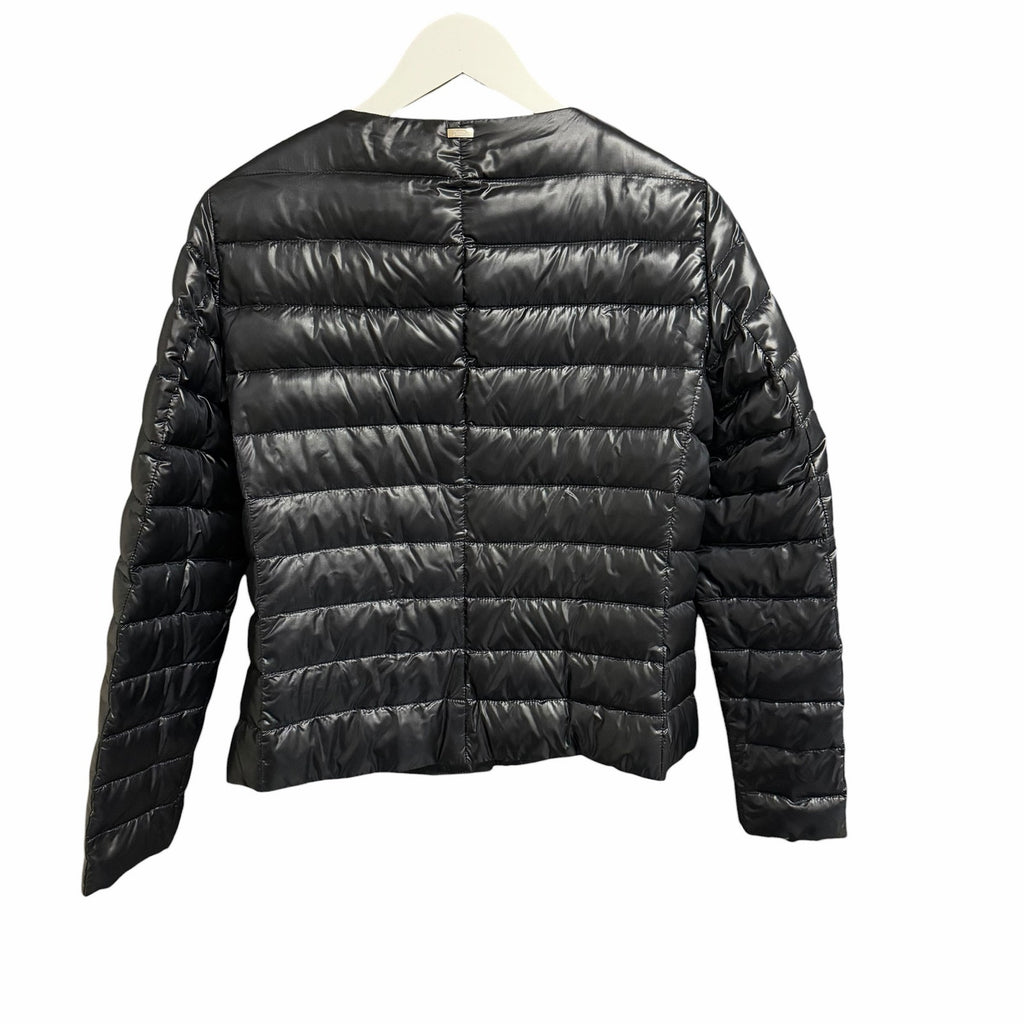 Herno Grosgrain Trim Water Resistant Down Puffer Jacket Black White Size US 8