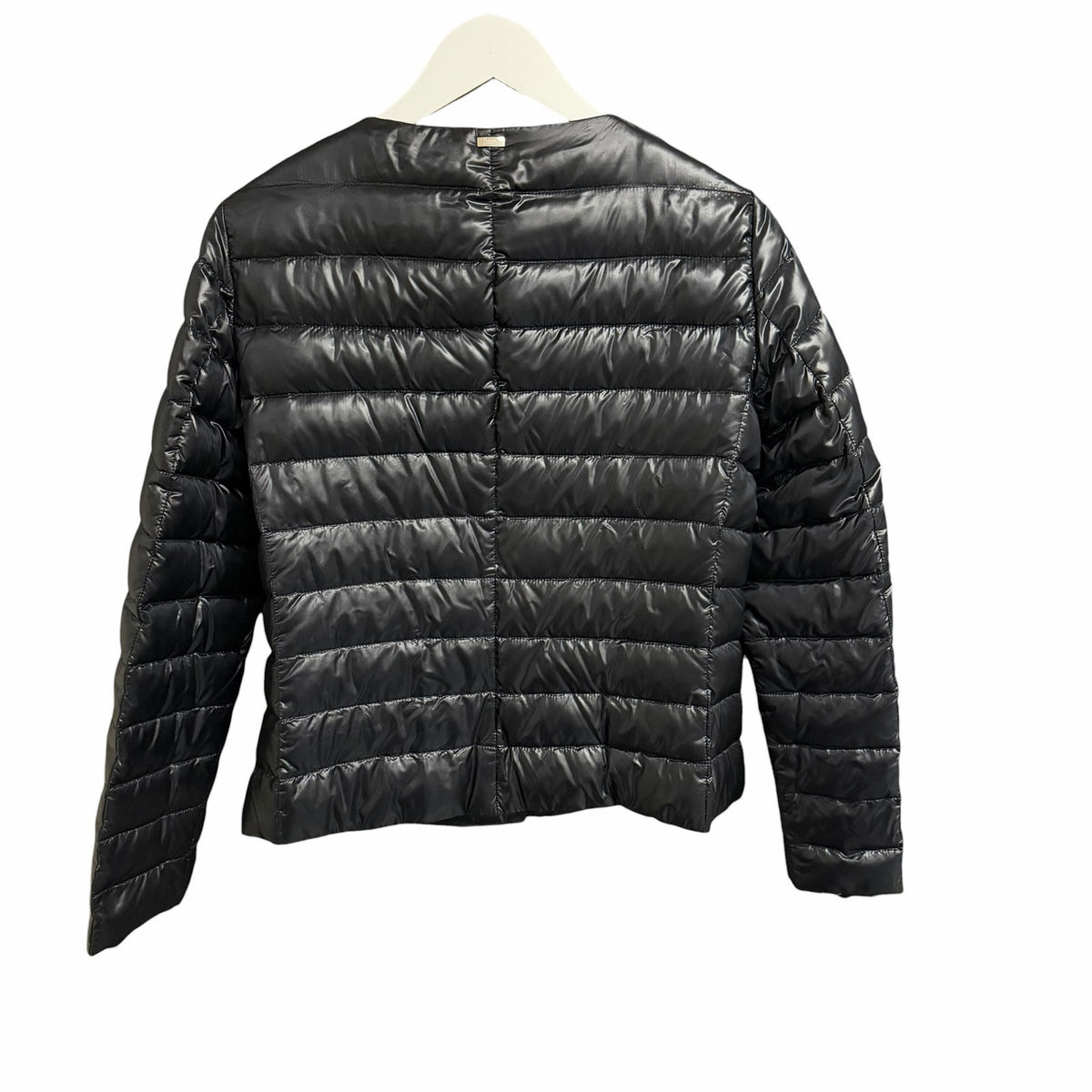 Herno Grosgrain Trim Water Resistant Down Puffer Jacket Black White Size US 8