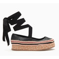 Ulla Johnson Nior Black Leather Yelena Crochet Flatform Shoes Womens 37 / US 7