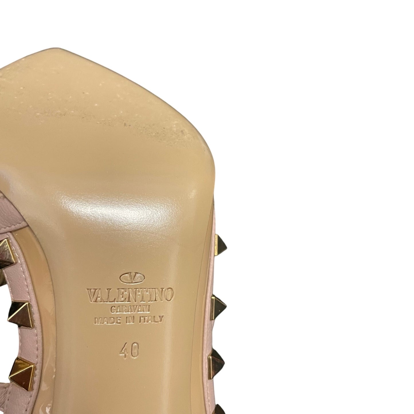 Valentino Garavani Rockstud T Strap Pointed Toe Blush Leather Heels 40 / US 10