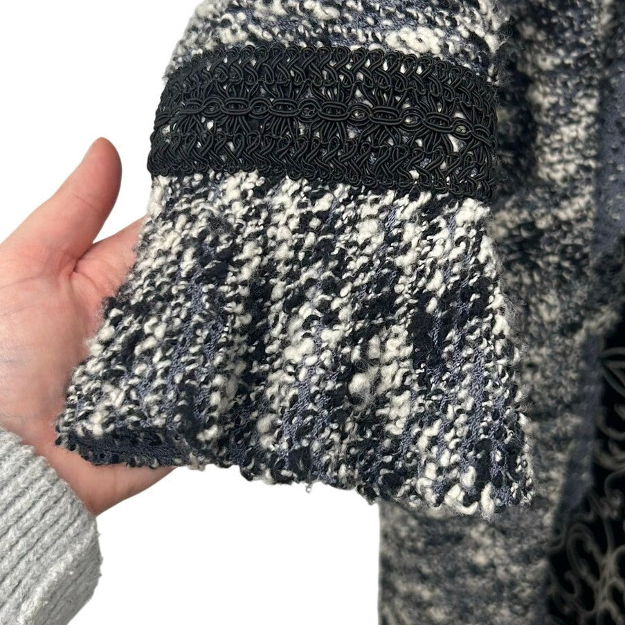 St. John Couture Grey White Black Belted Textured Long Coat Womens 12