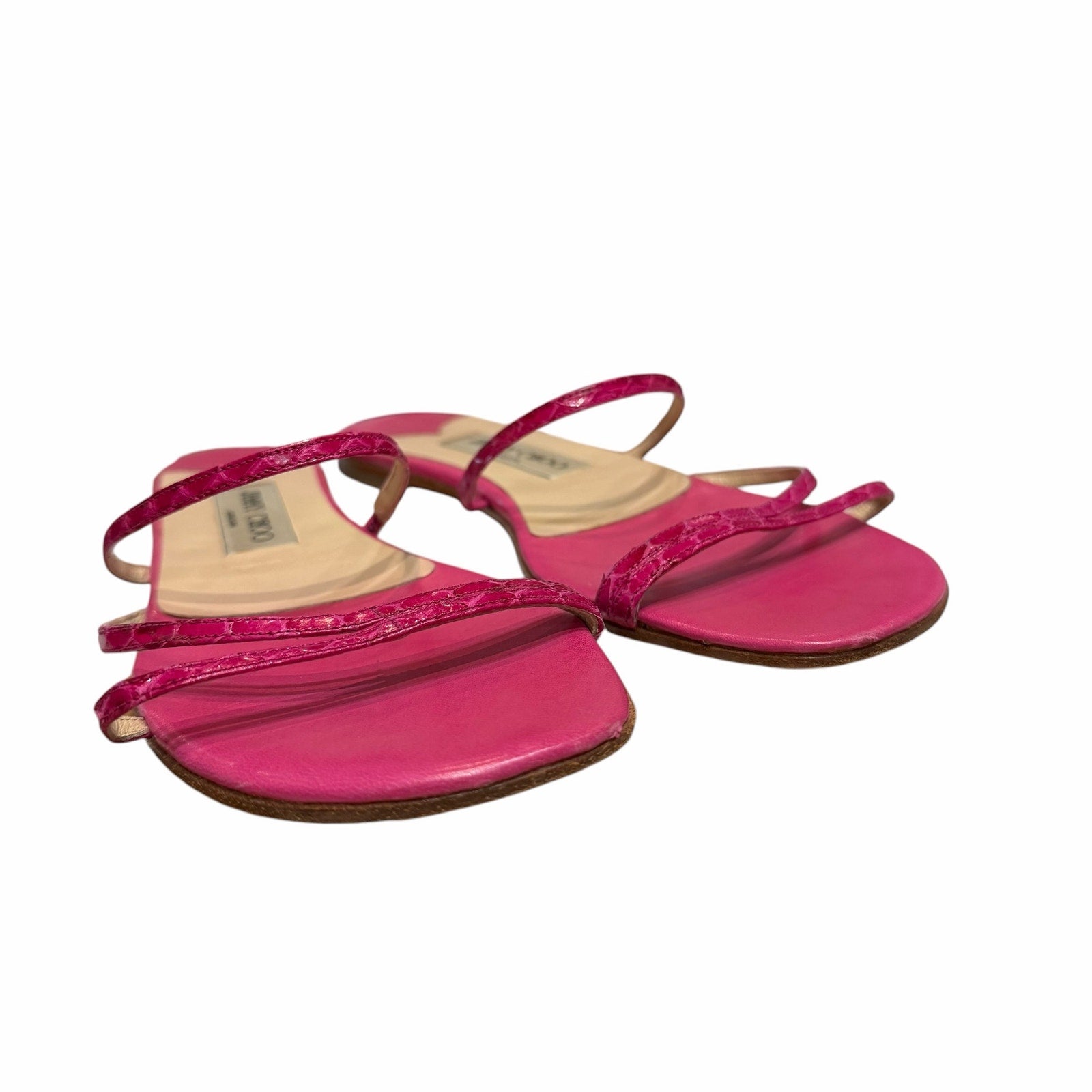 Jimmy Choo Dark Pink Croc Embossed Leather Strappy Sandal Womens Size 38 / US 8