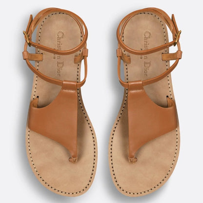 Christian Dior Dior Sun Thong Sandal Tan Leather Strappy Upper Size 39 / US 9