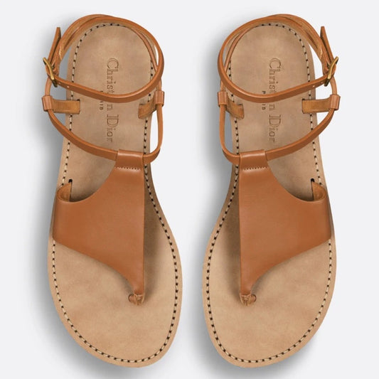 Christian Dior Dior Sun Thong Sandal Tan Leather Strappy Upper Size 39 / US 9