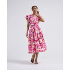 Ulla Johnson Pink Multi Azalea Vibrant Floral Print Ottilie Midi Dress Womens 4