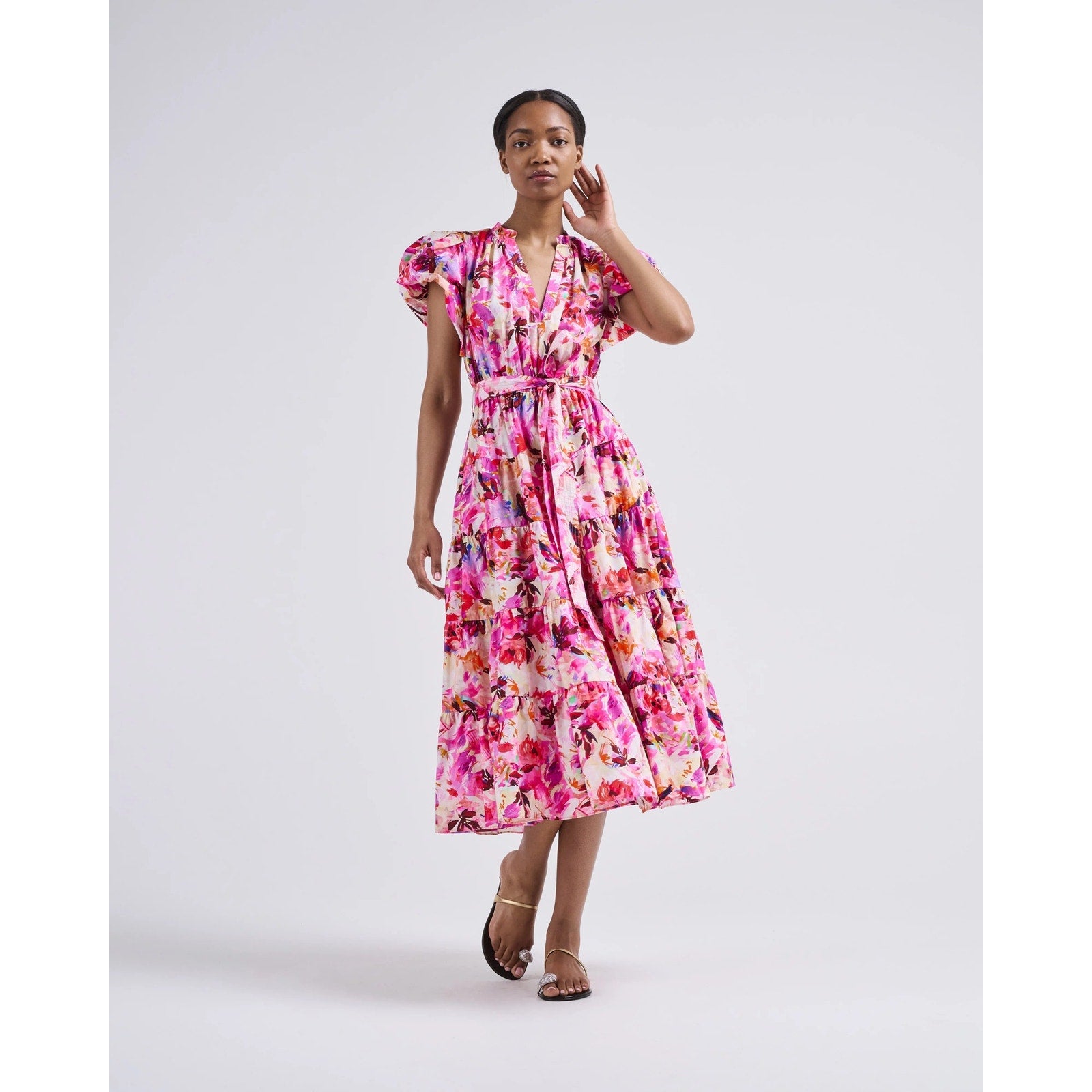 Ulla Johnson Pink Multi Azalea Vibrant Floral Print Ottilie Midi Dress Womens 4