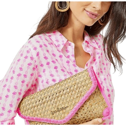 Lilly Pulitzer White Pink Pineapple Sea View Linen Button Down Top Womens XS