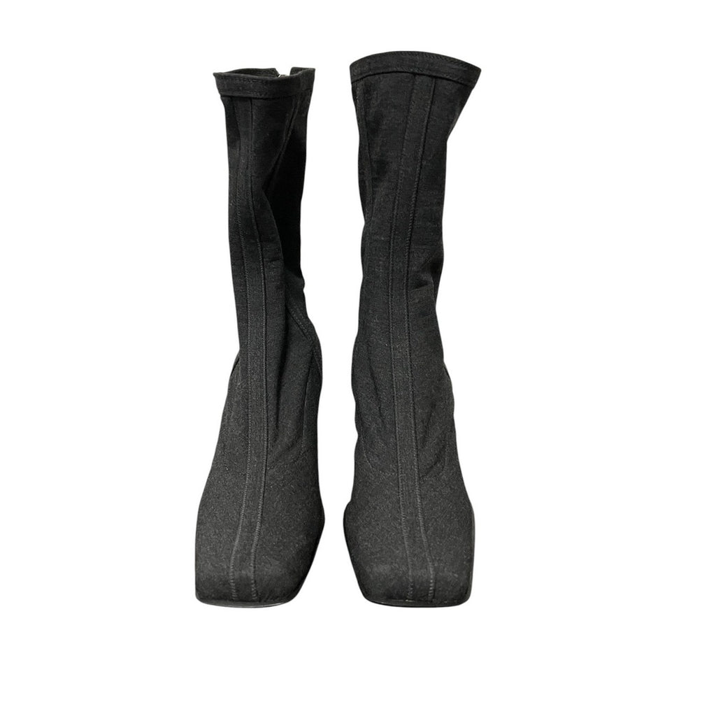 Prada Square Toe Block Heel Sock Boot Gray Womens 36.5 / US 6.5 Designer Y2K