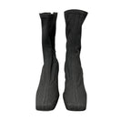 Prada Square Toe Block Heel Sock Boot Gray Womens 36.5 / US 6.5 Designer Y2K