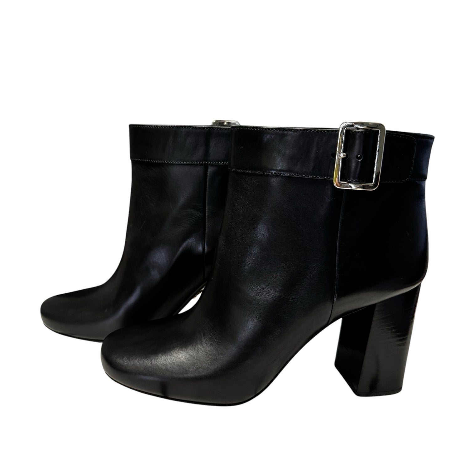 NEW Prada Black Leather Round Toe Platform Ankle Boots Womens 7.5