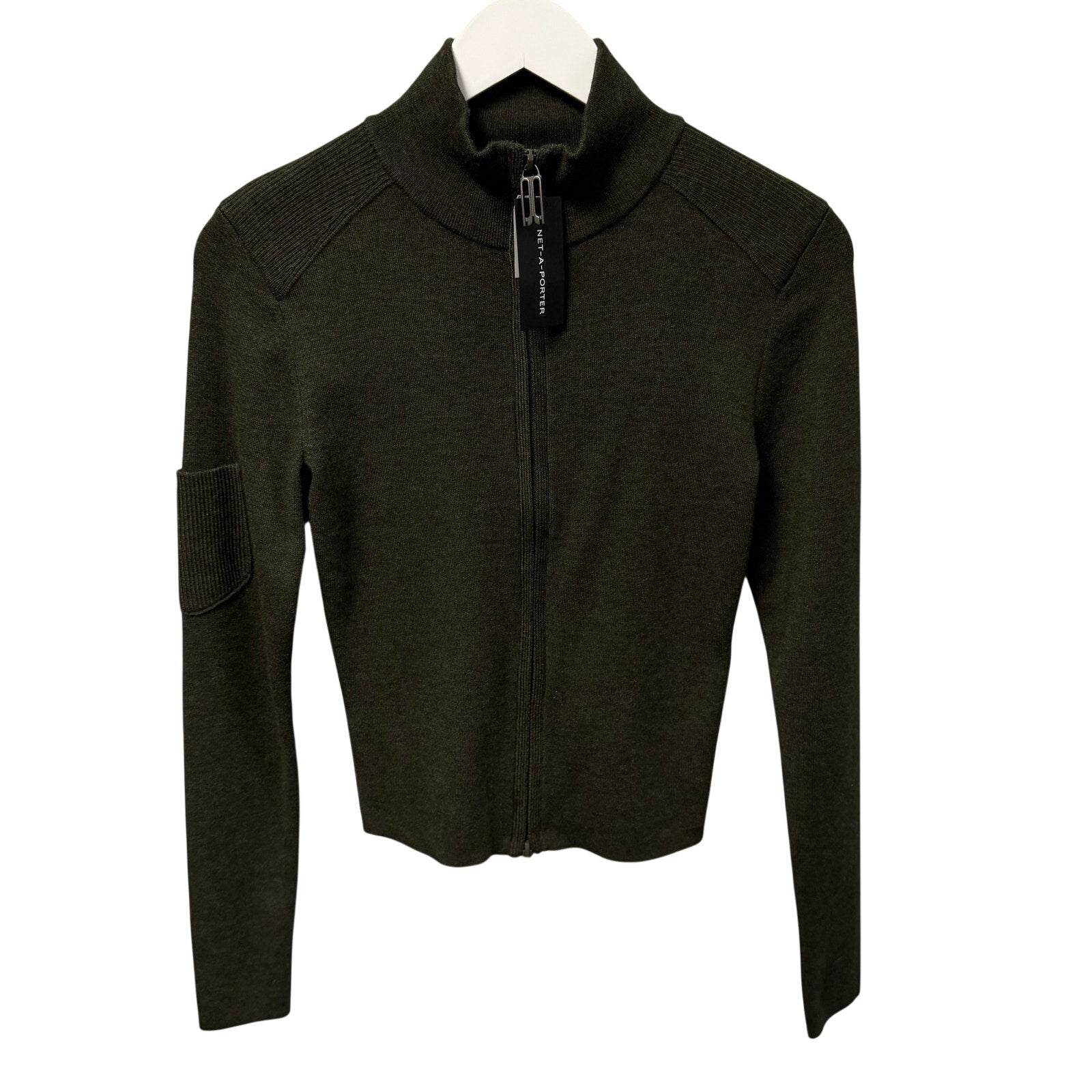 NWT Victoria Beckham Fine Merino Wool Blend Zip Up Jacket Oregano Green Small