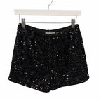 NWT Alice + Olivia Conry Sequin Cuff Short Black High Rise Womens Size 0