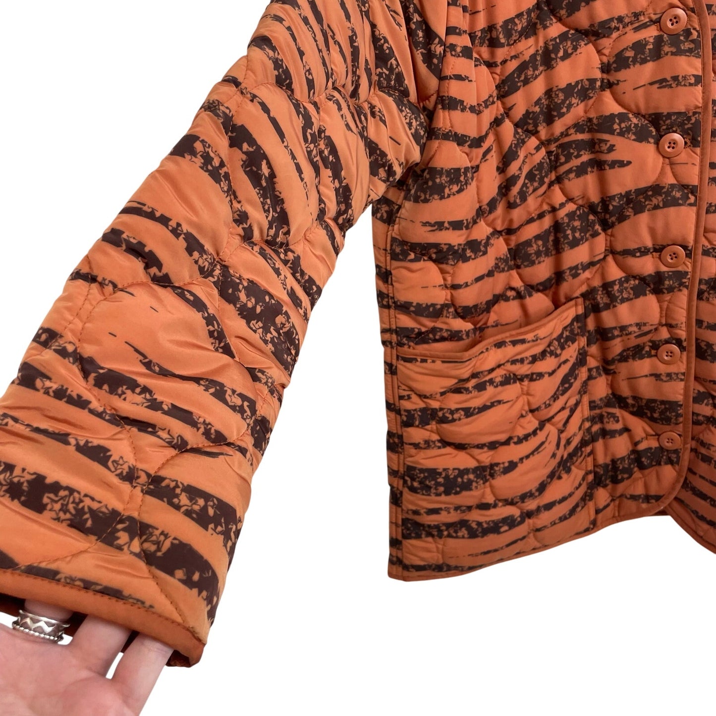 Anine Bing Elizabeth Quilted Tiger Print Shell Jacket in Brick Womens Medium