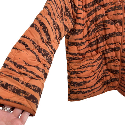 Anine Bing Elizabeth Quilted Tiger Print Shell Jacket in Brick Womens Medium