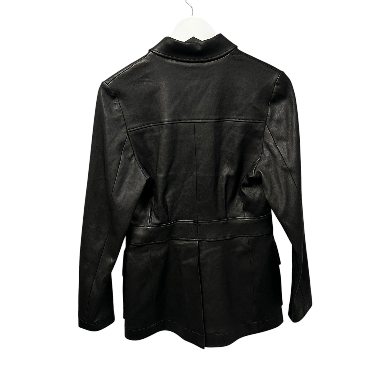 Stouls Paris Black Leon Utility Slim Fit Button Front Leather Jacket Womens XS