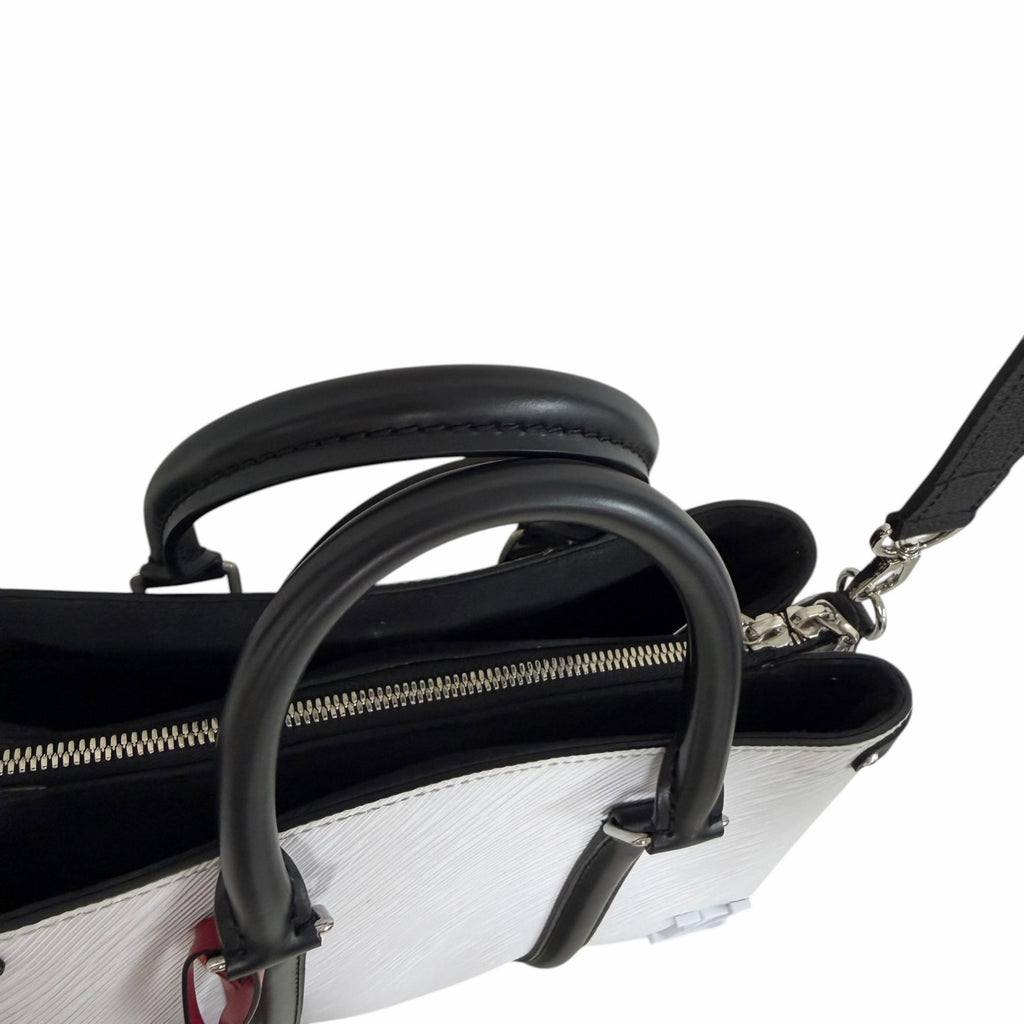 Louis Vuitton Soufflot Epi BB White Black Leather Two Way Handbag AS IS