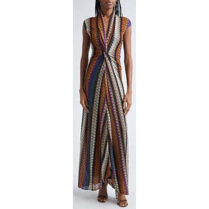 NWT Missoni Stripe Twist Front Raschel Mesh Maxi Dress Multicolor IT 36 / US 0