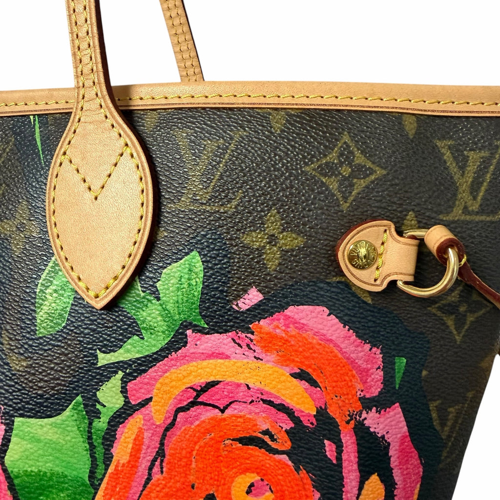 Louis Vuitton Stephen Sprouse Roses Neverfull Handbag Brown Pink Floral Designer