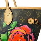 Louis Vuitton Stephen Sprouse Roses Neverfull Handbag Brown Pink Floral Designer