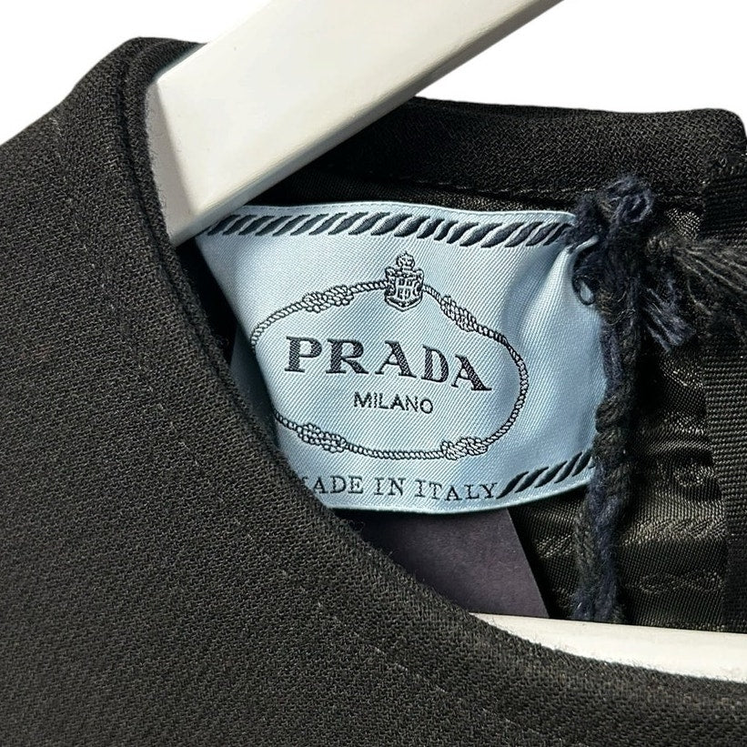 NWT Prada Black Natte Short Sleeve Fit & Flare Mini Dress Womens 38 / US 2