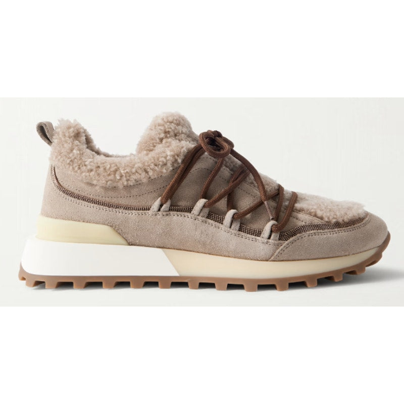 Brunello Cucinelli Monili Embellished Sheepskin Shearling Lined Sneakers US 9