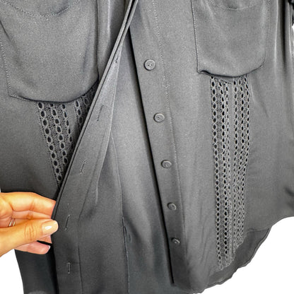 Veronica Beard Black Sleeveless Lace Inset Silk Button Up Top Womens 6