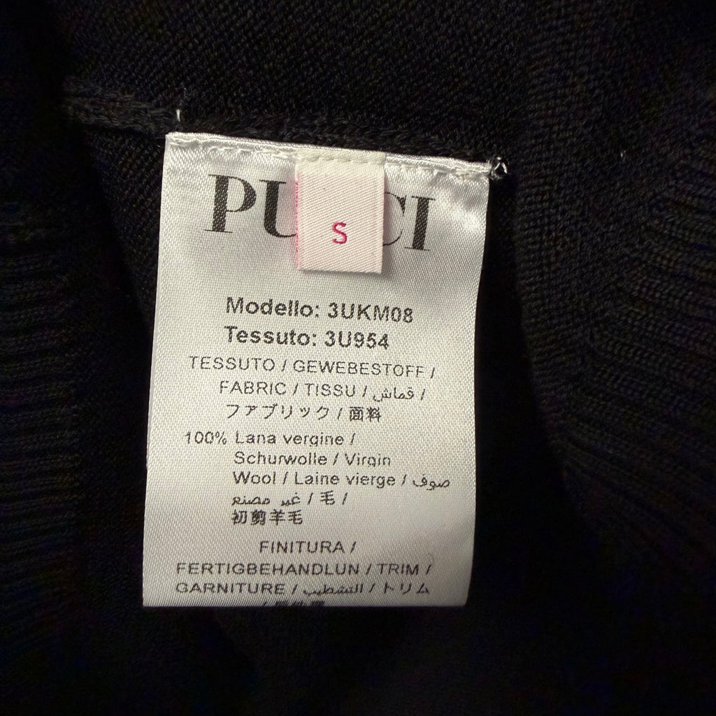 NWT Emilio Pucci Marmo Silk Collar Wool Jumper Sweater Black Tie Back Size Small